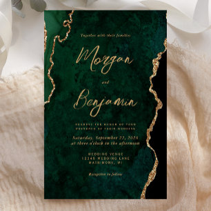 Budget Emerald Green Agate Script Wedding Invite
