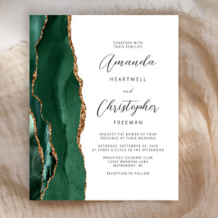 Budget Emerald Green Agate Wedding Invite