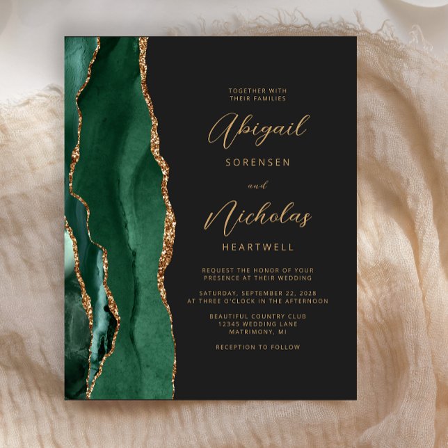 Budget Emerald Green Agate Wedding Invite (Creator Uploaded)