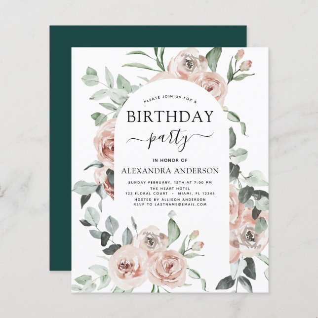 Budget Emerald Green Birthday Party Floral (Front/Back)