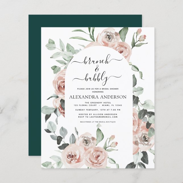 Budget Emerald Green Brunch & Bubbly Bridal Shower (Front/Back)