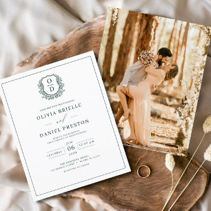 Budget Emerald Green Crest Wedding Invitation