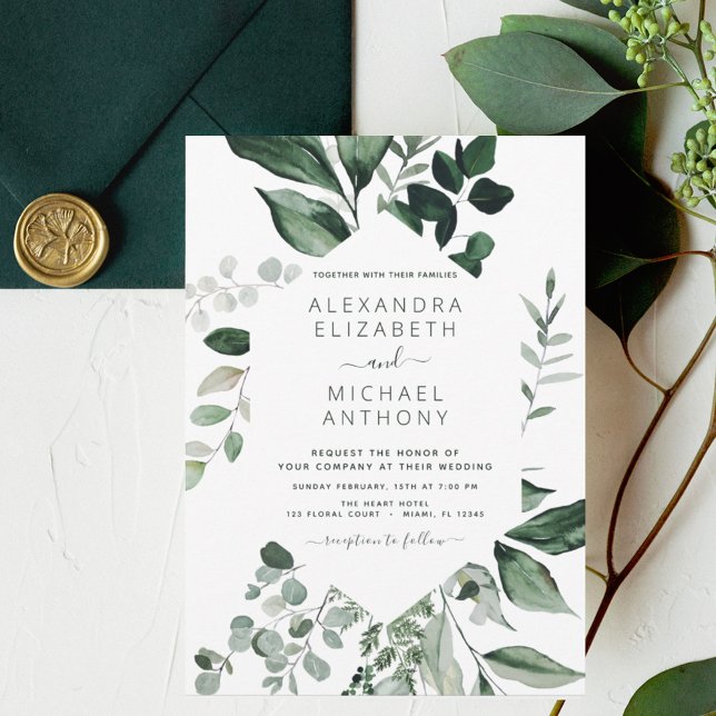 Budget Emerald Green Eucalyptus Wedding Invitation (Creator Uploaded)