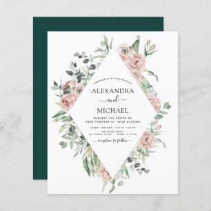 Budget Emerald Green Eucalyptus Wedding Invitation