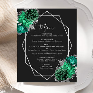 Budget Emerald Green Floral Black Wedding Menu