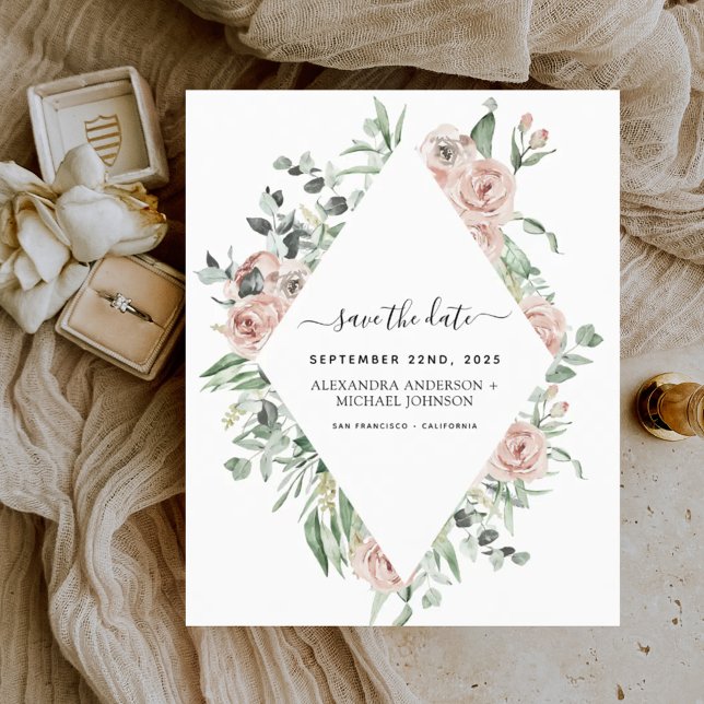 Budget Emerald Green Floral Save the Date (Creator Uploaded)