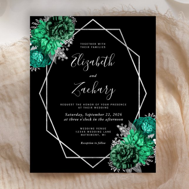 Budget Emerald Green Floral Silver Black Wedding (Creator Uploaded)