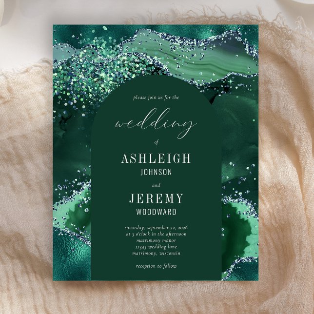 Budget Emerald Green Glitter Arch Wedding Invite (Creator Uploaded)