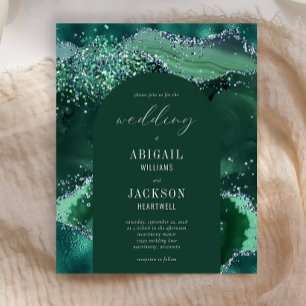Budget Emerald Green Glitter Arch Wedding Invite