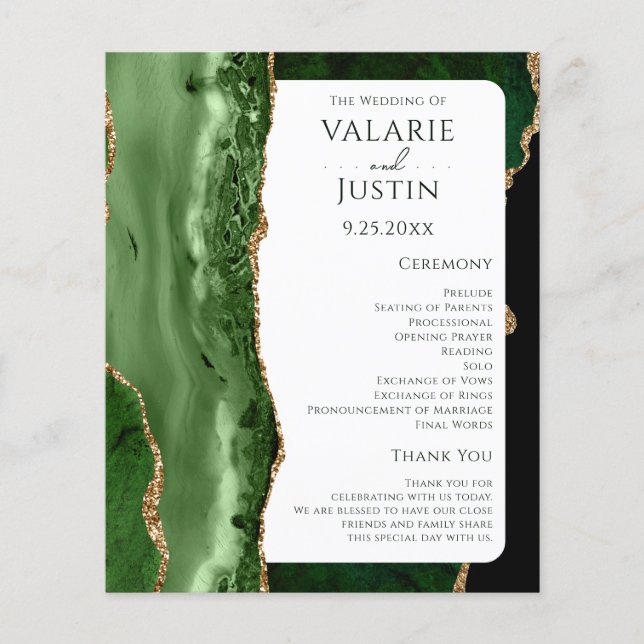 Budget Emerald Green Glitter Wedding Program (Front)