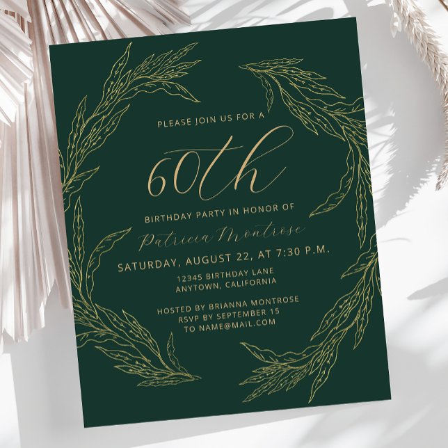 Budget Emerald Green Gold 60th Birthday Invitation (Creator Uploaded)