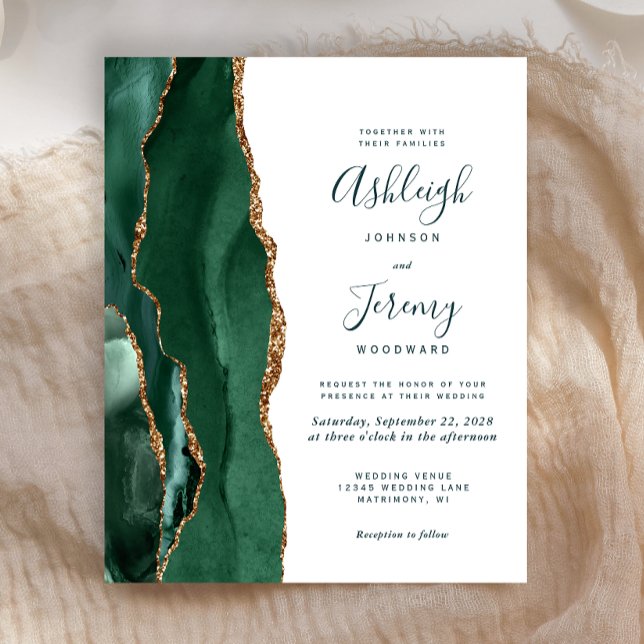 Budget Emerald Green Gold Agate Script Wedding (Creator Uploaded)
