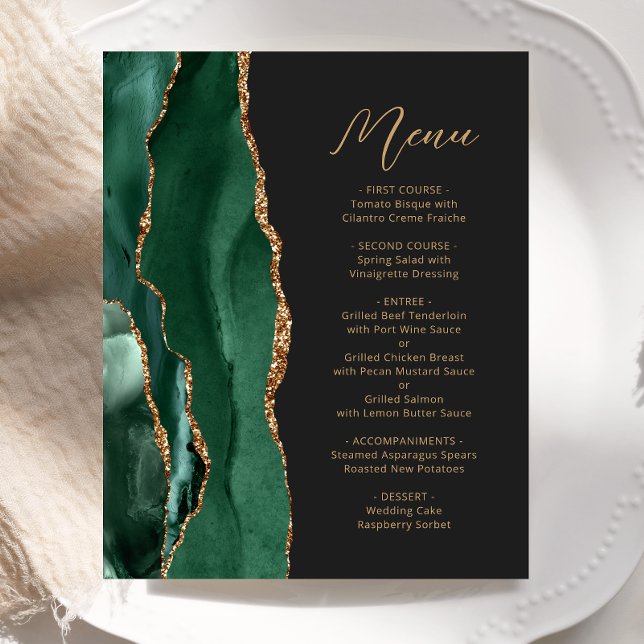 Budget Emerald Green Gold Agate Wedding Menu (Creator Uploaded)