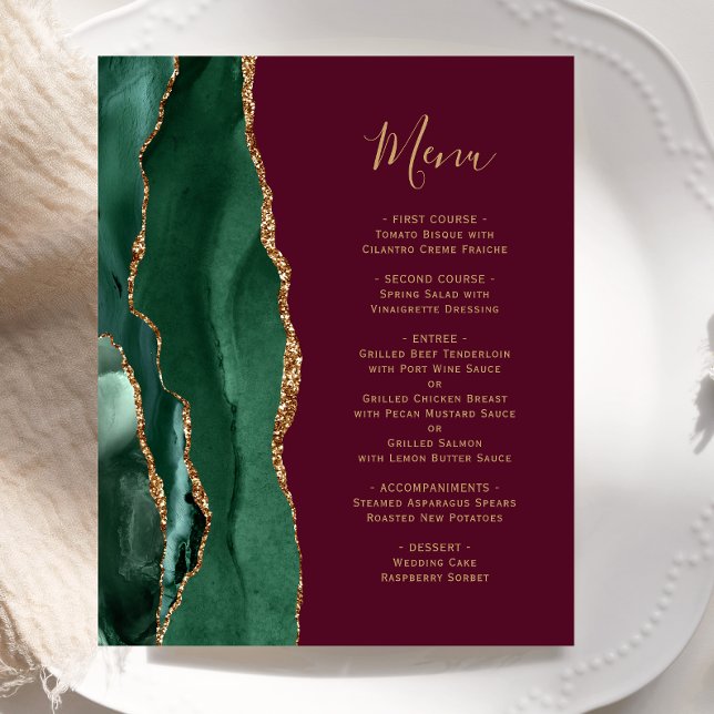 Budget Emerald Green Gold Burgundy Wedding Menu (Creator Uploaded)