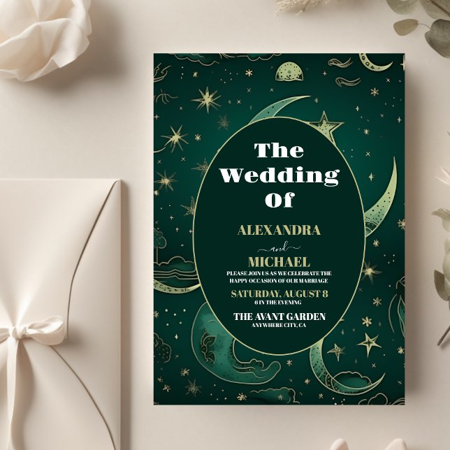 Budget Emerald Green Gold Celestial  Wedding Flyer (Creator Uploaded)