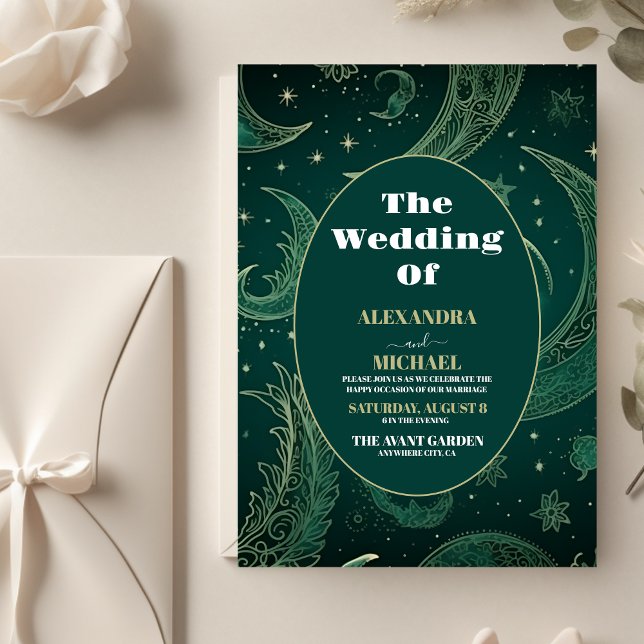 Budget Emerald Green Gold Celestial  Wedding Flyer (Creator Uploaded)