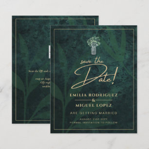 Budget Emerald Green Gold Modern Wedding Invite