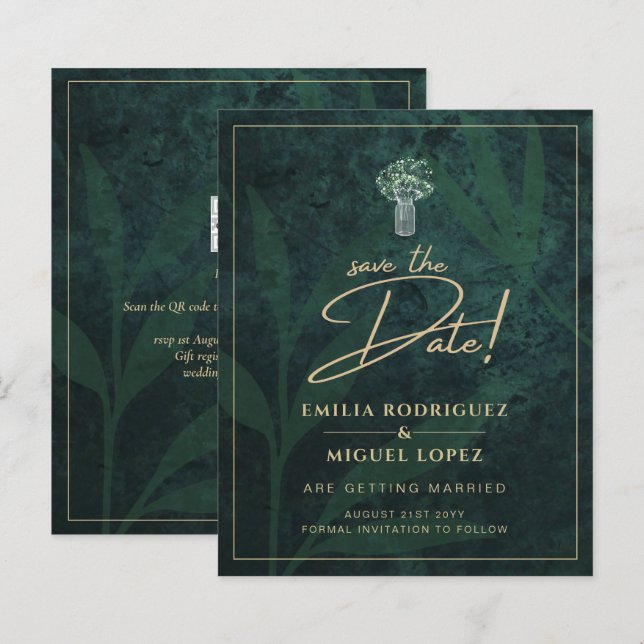 Budget Emerald Green Gold Modern Wedding Invite (Front/Back)