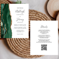 Budget Emerald Green Gold QR Code Wedding Invite