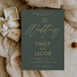 Budget Emerald Green Gold Wedding Typography<br><div class="desc">Budget Emerald or Forest Green and Gold Faux Foil Wedding Spring or Summer Wedding Invitations - includes beautiful and elegant script typography with a modern simple and classic colour for the special Wedding day celebration.</div>
