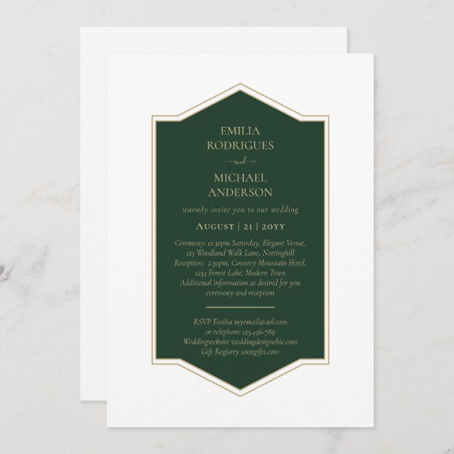 BUDGET Emerald Green Monochrome Text  Invitation (Front/Back)