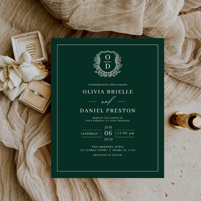 Budget Emerald Green Monogram Wedding Invitation (Creator Uploaded)