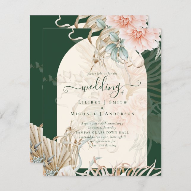 BUDGET Emerald Green Pampas Grass Peach Wedding (Front/Back)