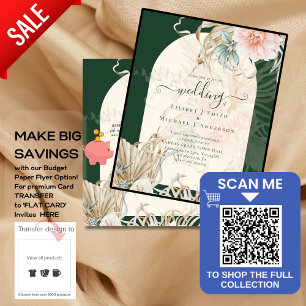 BUDGET Emerald Green Pampas Grass Peach Wedding Flyer