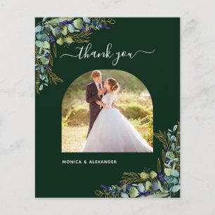 Budget emerald green photo wedding thank you card