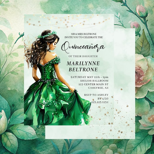 Budget Emerald Green Princess Quinceañera Invite (Creator Uploaded)