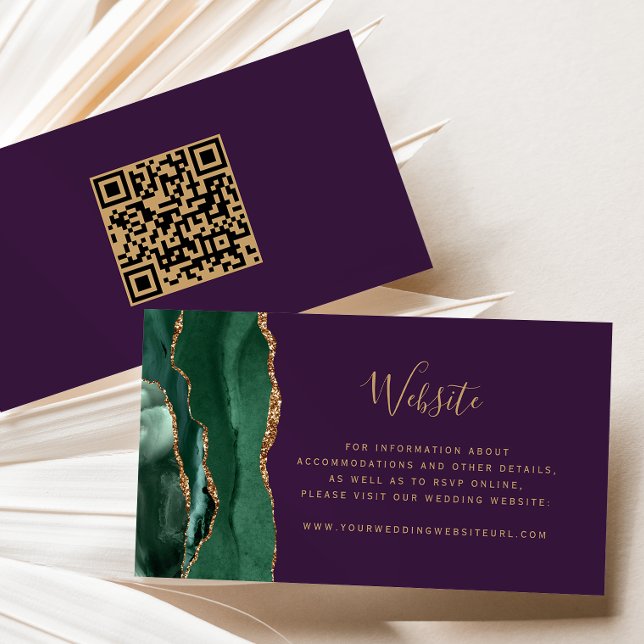 Budget Emerald Green Purple Wedding QR Code Enclosure Card (Creator Uploaded)