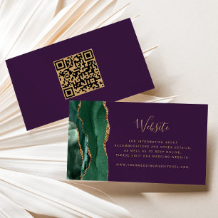 Budget Emerald Green Purple Wedding QR Code Enclosure Card