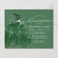 Budget Emerald Green Silver Glitter Quinceanera