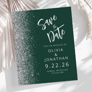 Budget Emerald Green Silver Glitter Save the Date