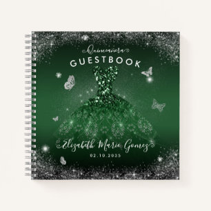Budget Emerald Green Silver Quinceanera Guestbook  Notebook