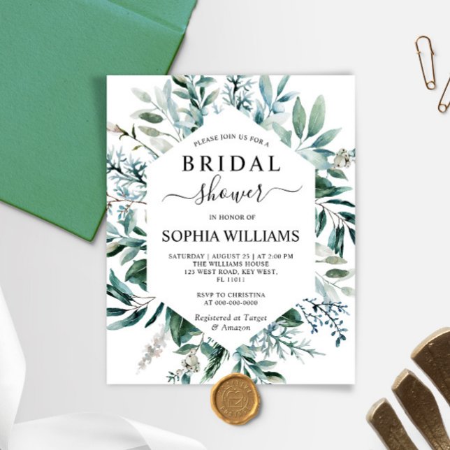 Budget Emerald Greenery Bridal Shower Invitation (Creator Uploaded)
