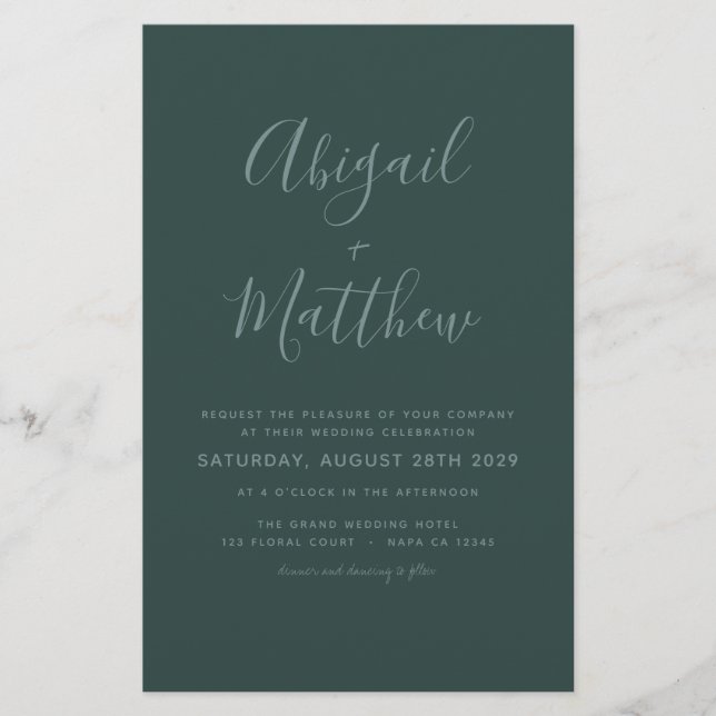 Budget Emerald Modern Photo Wedding Invitation   Flyer (Front)