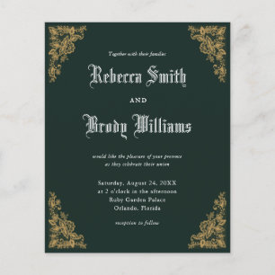 Budget Emerald Vintage Lace Wedding Invitation
