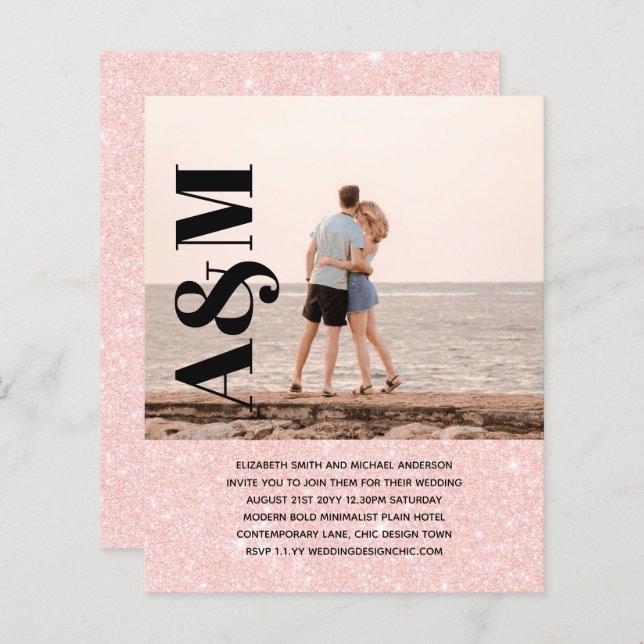 BUDGET Engagement Party Invitation PHOTO BOLD TEX (Front/Back)