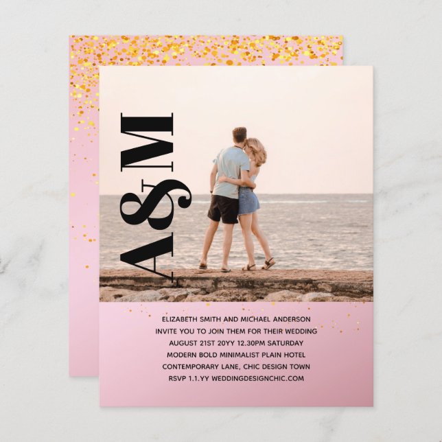 BUDGET Engagement Party Invitation PHOTO BOLD TEX (Front/Back)