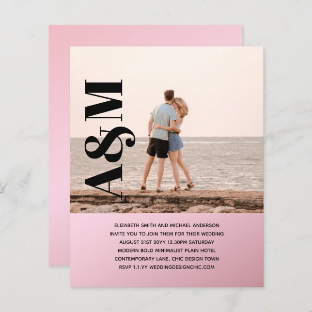 BUDGET Engagement Party Invitation PHOTO BOLD TEX (Front/Back)