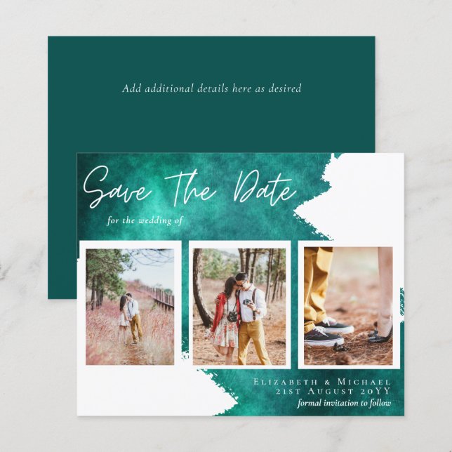 BUDGET Engagement Photo TEAL Abstract SAVE DATE  (Front/Back)