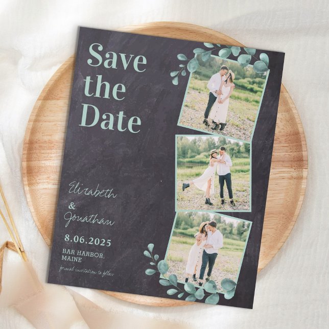 Budget Eucalyptus 3 Photo Wedding Save The Date (Creator Uploaded)