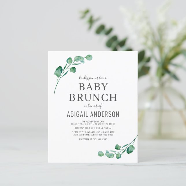 Budget Eucalyptus Baby Brunch Greenery Invitation (Standing Front)