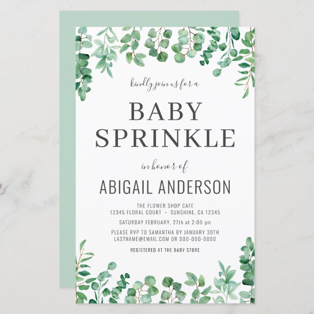 Budget Eucalyptus Baby Sprinkle Shower Invitation  (Front/Back)