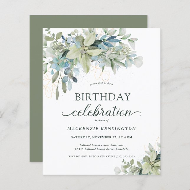 Budget Eucalyptus Birthday Celebration Invitation (Front/Back)