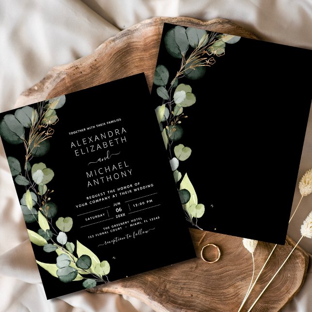 Budget Eucalyptus Black Wedding Invitation (Creator Uploaded)