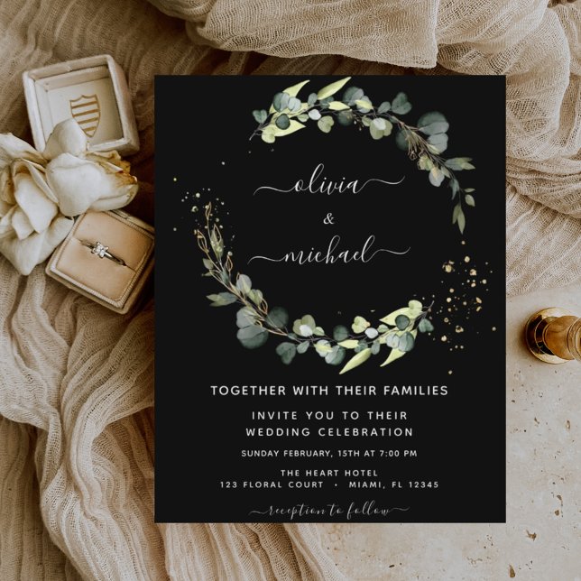 Budget Eucalyptus Black Wedding Invitation (Creator Uploaded)