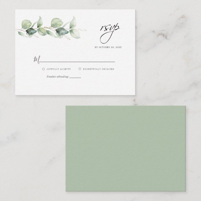 Budget Eucalyptus Botanical Wedding RSVP Card (Front/Back)