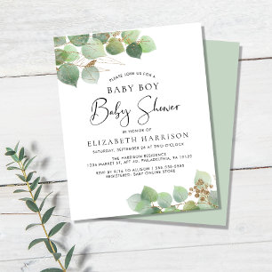 Budget Eucalyptus Boy Baby Shower Invitation